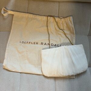 Loeffler Randall Britt Pleated Clutch in White with Gold Chain